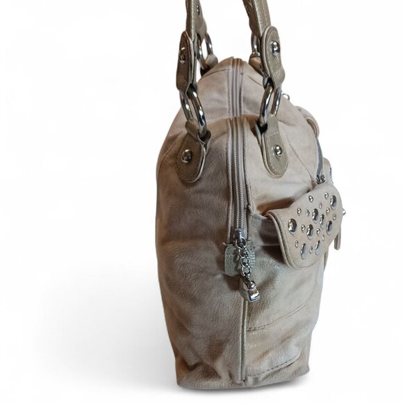 Kathy Van Zeeland Gold Tone Shoulder Bag Faux Suede Metallic Trim - Picture 5 of 16